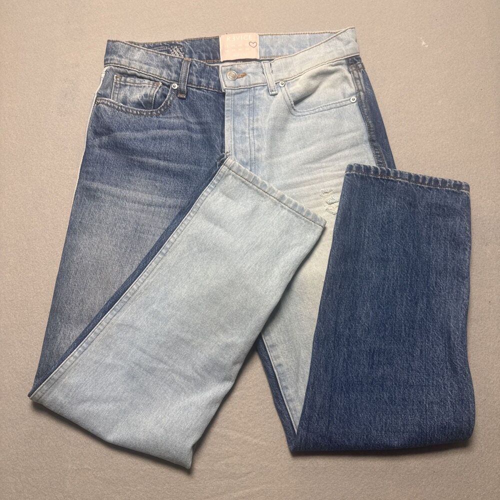 Revice Yin Yang Crop Jeans Womens 27 Two Tone Denim Distressed